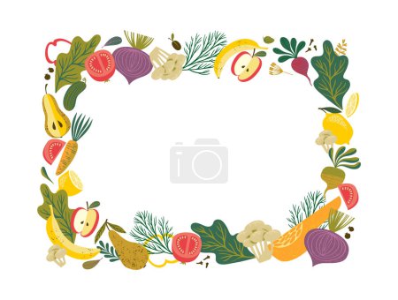 Illustration for Vector frame with fruits and vegetables. Healthy food illustration. Isolated element design - Royalty Free Image