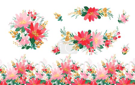 Illustration for Vector isolated floral designs with cute flowers. Templates for card, poster, flyer, t-shirt, home decor and other use. - Royalty Free Image