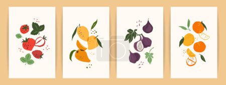 Illustration for Set of art prints. Abstract fruits. Modern design for posters, cards, cover, t shirt and other use - Royalty Free Image