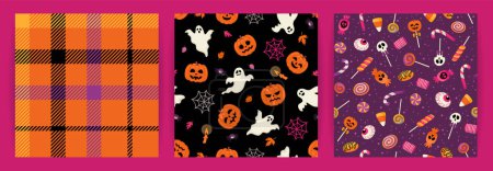 Illustration for Halloween backgrounds. Seamless patterns with Halloween symbols. Vector design - Royalty Free Image