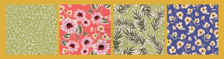 Illustration for Floral abstract seamless patterns. Retro flowers. Vintage style. Vector design for paper, cover, fabric, interior decor and other use - Royalty Free Image
