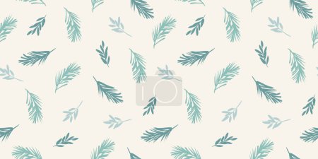 Illustration for Christmas and Happy New Year seamless pattern. Spruce branches, snowflakes, snow. Trendy retro style. Vector design template. - Royalty Free Image