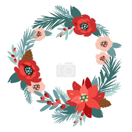 Illustration for Christmas and Happy New Year illustration with Christmas wreath. Vector isolated design template. - Royalty Free Image