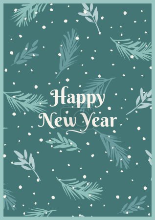 Illustration for Christmas and Happy New Year illustration with with spruce branches. Trendy retro style. Vector design template. - Royalty Free Image