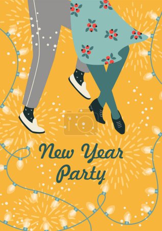 Illustration for Christmas and Happy New Year illustration of dance party. Trendy retro style. Vector design template. - Royalty Free Image