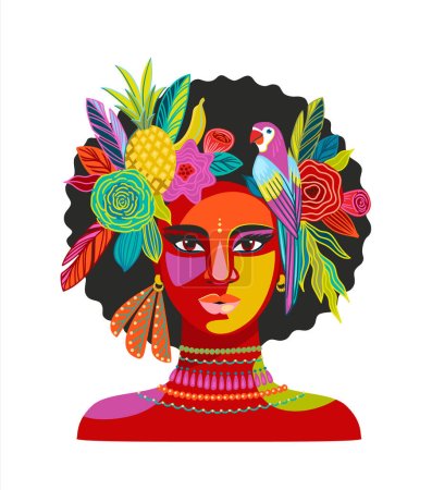 Ilustración de Retrato de mujer en traje de carnaval brasileño. Ilustración abstracta aislada vectorial. Elementos de diseño para el concepto de carnaval y otros usos - Imagen libre de derechos