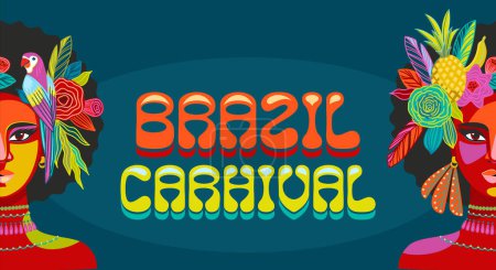 Illustration for Banner with portrait of woman in brazil carnival outfit. Vector abstract illustration. Design for carnival concept and other use - Royalty Free Image