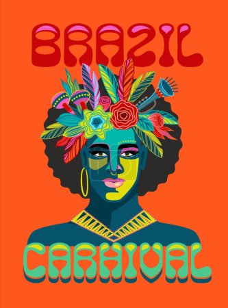 Téléchargez les illustrations : Affiche avec portrait d'homme en tenue de carnaval brésilien. Illustration vectorielle abstraite. Conception pour le concept de carnaval et d'autres utilisations - en licence libre de droit