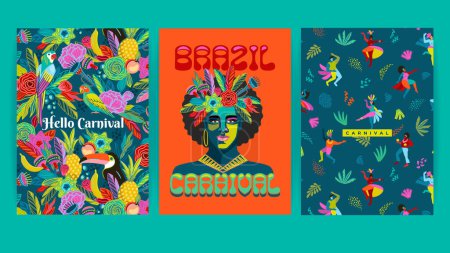 Illustration for Set of bright abstract templates. Brazil carnival. Vector design for carnival concept and other use - Royalty Free Image