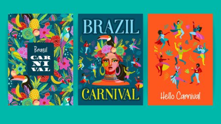 Téléchargez les illustrations : Ensemble de modèles abstraits lumineux. Carnaval brésilien. Conception vectorielle pour le concept de carnaval et d'autres utilisations - en licence libre de droit