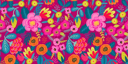 Illustration for Folk floral seamless pattern. Modern abstract design for paper, cover, fabric, pacing and other users - Royalty Free Image