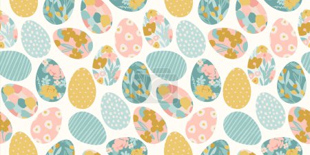 Illustration for Happy Easter. Vector seamless pattern. Easter eggs with abstract flowers. Design element. - Royalty Free Image
