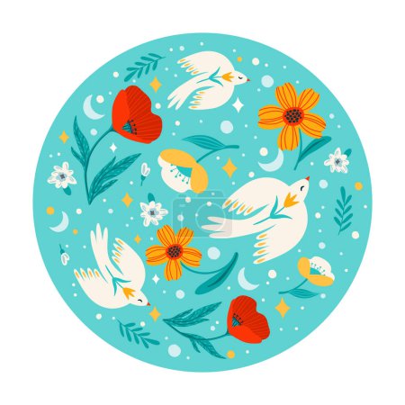 Ilustración de Ilustración con flores y pájaros. Concepto de diseño vectorial para el Día Internacional de la Mujer y otros usos - Imagen libre de derechos