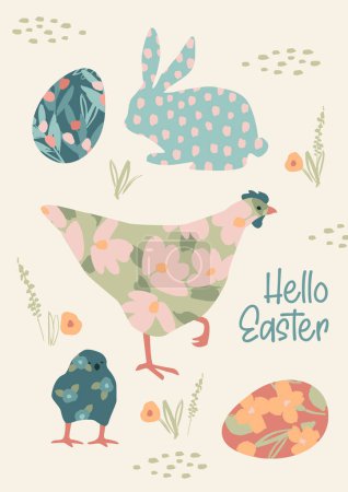 Illustration for Easter card. Cute hand drawn illustration. Vector design template in vintage pastel colors. - Royalty Free Image