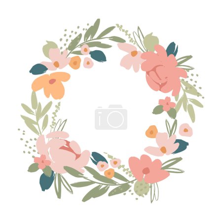 Illustration for Vector isolated floral design with cute flowers. Wreath. Template for card, poster, flyer, t-shirt, home decor and other use. - Royalty Free Image