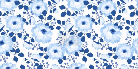 Illustration for Blue floral seamless pattern. Vector design for paper, cover, fabric, interior decor and other uses - Royalty Free Image