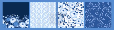 Illustration for Blue floral seamless patterns. Vector design for paper, cover, fabric, interior decor and other uses - Royalty Free Image