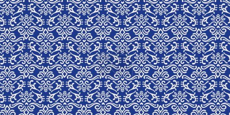 Illustration for Ethnic blue seamless patterns with plant and geometric elements. Modern abstract design for paper, cover, fabric, interior decor and other use - Royalty Free Image