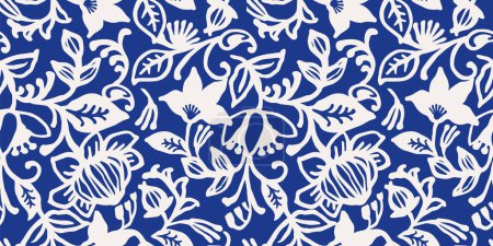 Illustration for Ethnic blue seamless patterns with plant motifs. Modern abstract design for paper, cover, fabric, interior decor and other use - Royalty Free Image