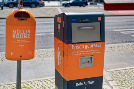 Photo for Berlin, Germany - May 8, 2020: Solar-powered waste compactor at Potsdamer Platz in Berlin. - Royalty Free Image