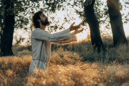 Foto de Jesus Christ Alone in the Garden, Meditating and Praying - Imagen libre de derechos