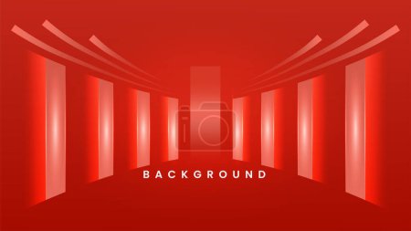 Ilustración de 3d cuadro cuadrado etapa. Escena de escaparate fondo rojo con efecto de líneas brillantes - Imagen libre de derechos