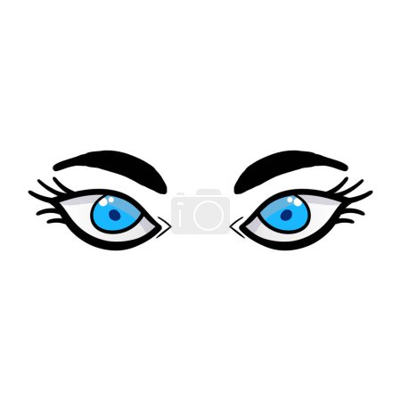Female blue eyes comic isolated on white background. Hand drawn open female eyes