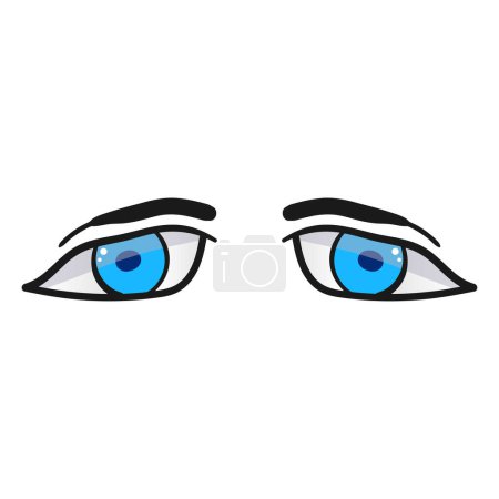 Ilustración de Ojos azules femeninos cómic aislado sobre fondo blanco. Mano dibujada ojos femeninos abiertos - Imagen libre de derechos