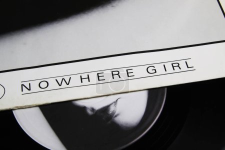 Foto de Viersen, Germany - January 2. 2023: Closeup of isolated vinyl record cover of B-Movie band maxi single Nowhere girl post punk new wave song - Imagen libre de derechos