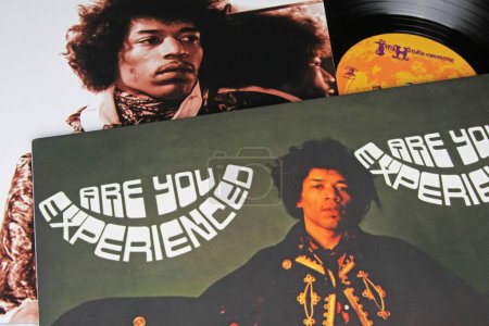 Photo for Viersen, Germany - November 9. 2022: Closeup of isolated vinyl record uk cover Are you experienced album of Singer Jimi Hendrix released  1967 - Royalty Free Image