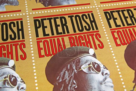 Photo for Viersen, Germany - November 9. 2022: Closeup of isolated vinyl record Equal Rights album of root reggae singer Peter Tosh, released 1977 - Royalty Free Image
