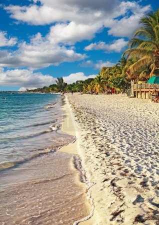 Beautiful tropical relaxing caribbean white sand paradise beach, green trees - Negril, Jamaica