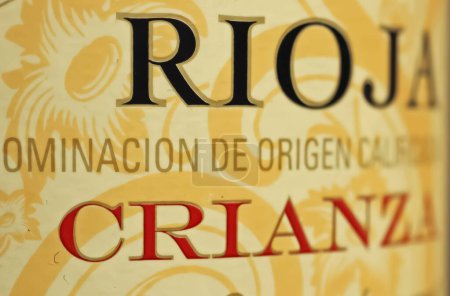 Photo for Viersen, Germany - May 9. 2023: Closeup of Rioja red wine crianza bottle label with spanish designation of origin D.O.C. and aging designation for quality wines - Royalty Free Image
