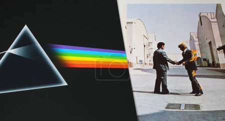 Photo for Viersen, Germany - January 9. 2024: Closeup of Pink Floyd best selling album vinyl record cover the dark side of the moon and wish you were here - Royalty Free Image