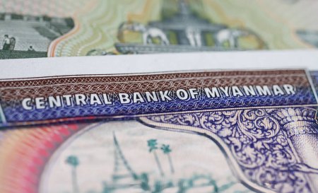 Photo for Closeup of Myanmar central bank  Kyats currency banknote of  (focus on center) - Royalty Free Image