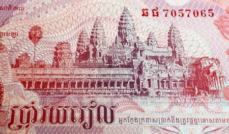 Angkor Wat on Cambodia 500 Riel  currency banknote (focus on center)