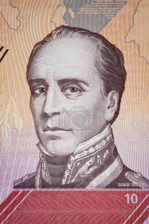 Téléchargez les photos : Portrait du général et ministre vénézuélien de la Défense Rafael Urdaneta sur le billet en monnaie bolivar vénézuélienne (focus sur le centre) - en image libre de droit