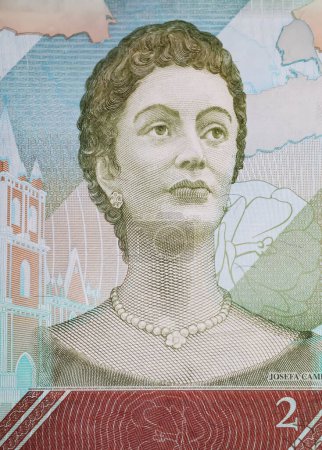 Téléchargez les photos : Portrait de l'héroïne de la guerre d'indépendance vénézuélienne Josefa Camejo sur Bolivar billet en monnaie (focus sur le centre) - en image libre de droit