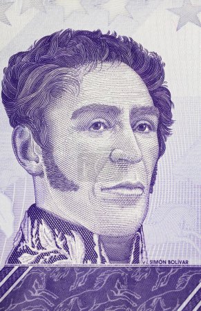 Téléchargez les photos : Portrait de Simon Bolivar sur le Venezuela Bolivar billet en monnaie (focus sur le centre) - en image libre de droit