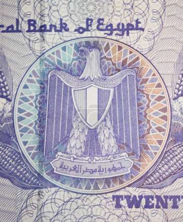 Egypt coat of arms national emblem  25 egyptian old Piastres banknote currency from 1985