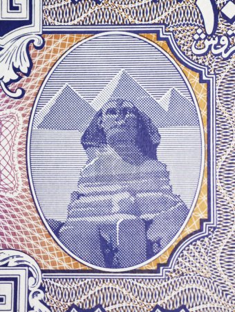 Great Sphinx of Giza and pyramide on 10 egyptian old Piastres banknote currency from 40s