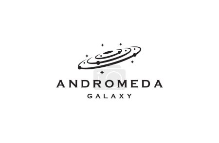 Illustration for The Andromeda logo design is a captivating representation of cosmic wonder, exploration and limitless imagination. The logo features a skyscape inspired by the Andromeda galaxy - Royalty Free Image