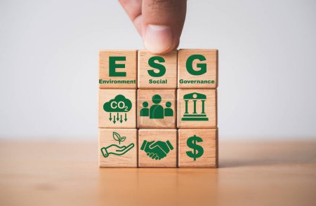 ESG or environment Social Governance icon for decrease carbon dioxide emission ,carbon footprint and carbon credit to limit global warming from climate change concept. 