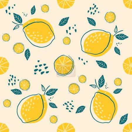 Vector seamless repeating pattern with hand drawn yellow lemons. texture for fabric, wallpaper, textile, apparel, cover, cards, invitation, wrapper, print, textile