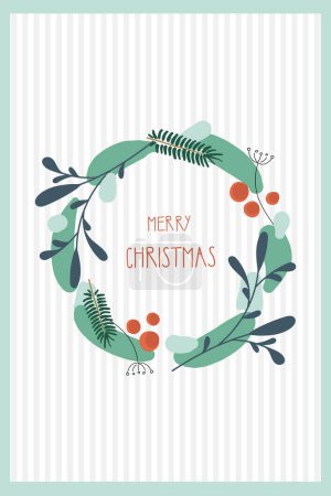 Photo for Christmas greeting card with wreath and hand written text Merry Christmas. Pine wreath. Decorative element. - Royalty Free Image
