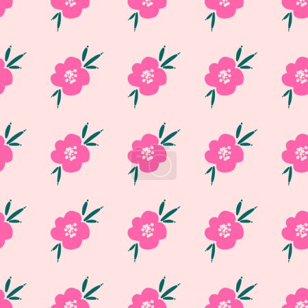 Photo for Seamless repeating pattern with pink flowers on pink background. Background or texture with flowers for fabric, wallpaper, textile, apparel, wrapping, scrapbooking, tags, cover, cards, invitation - Royalty Free Image