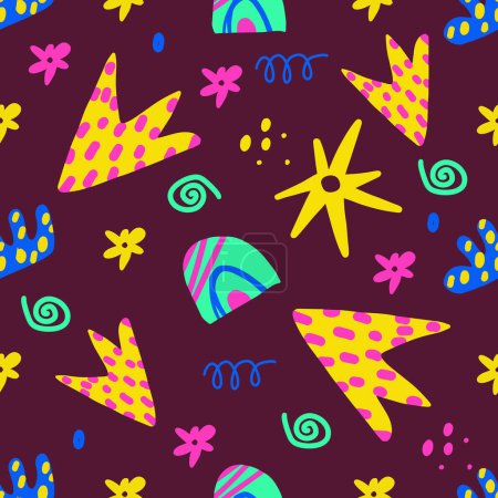 Photo for Trendy vector pattern with dots, shapes, lines, scribbles and objects. Doodles and different shapes. Background for print, cover, wallpaper, fabric, clothes, wrapper - Royalty Free Image