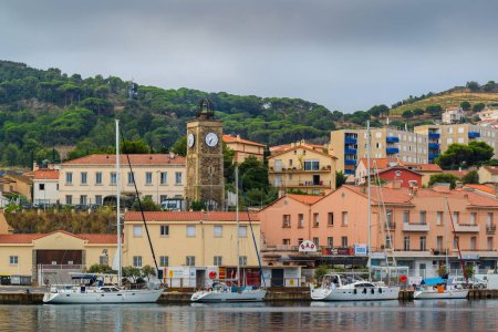 Photo for Clock of Port-Vendres city at morning at Occitanie in France - Royalty Free Image