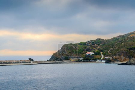 Photo for Seascape and mountains of Port-Vendres city at morning at Occitanie in France - Royalty Free Image