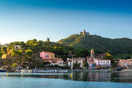 Collioure city and harbor with boats and morning lights at Occitanie in France